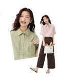 Giordano Women's Shirt, Summer Commute Style, Pure Cotton Poplin Casual Purple Short-Sleeve Blouse for Women, 05345460
