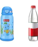 Fisher-Price Children's Insulated Cup, 316 Stainless Steel, Dual-Lid, for Primary And Secondary School Students, Water Bottle with Straw And Direct Drinking, 600ML, Blue