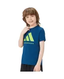 Adidas 2025 New Children's Short-Sleeve T-Shirt, Summer Outdoor Sports Casual Versatile Top, Blue + Green, Size 110