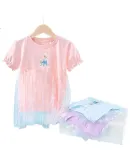 Disney Elsa Princess Short-Sleeve T-Shirt for Girls, Children's Dress, Summer Half-Sleeve Top JXAF1125D Purple 140