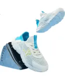 XTEP Children's Shoes, Breathable Mesh Upper, Large Mesh Holes, Non-Slip Slip-On Running Shoes, Sail White/Smart Blue, Size 36