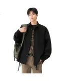 Foss Phil Men's Long-Sleeve Shirt, Spring And Summer Japanese-Style Solid Color Casual High-End Dress Shirt Jacket for Men G2510 Black L