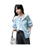 Dme [Pure Cotton Dominant Area] Spring And Autumn Korean-Style Slightly Chubby Pear-Shaped Shirt, Off-Shoulder, Tie-Up, Concealing Body, Women's Blouse Top