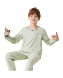 MiiOW Boys' Pajamas Children's Sleepwear Pure Cotton Long-Sleeve Spring And Autumn Season Big Kids Boys' Home Wear Set Bean Green 180