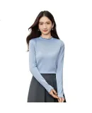 Sentubila Wave-Edge Semi-Turtleneck Long-Sleeve T-Shirt for Women, Autumn Slim-Fit Elastic Silver Thread Knit Top, Versatile Outer Wear Or Inner Layering Blouse