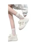 RENBEN Cute Velcro White Sneakers for Women, Popular Chunky Shoes, Versatile Canvas Shoes in White (Leather Surface), Size 36