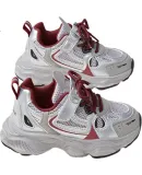 Follow Me Girls' Sports Shoes Spring And Autumn New Style Color-Block Non-Slip Running Shoes for Little Girls Breathable Mesh Casual Shoes Silver Red 31