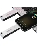 PHILIPS 32GB Type-C USB 3.2 Dual Interface Mobile USB Drive High-Speed Dual-Head USB Flash Drive Compatible with Android, Apple, and Laptops 61UT-M Silver