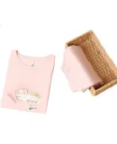 Hodohome Children's Pajamas for Girls, 7A Antibacterial Pure Cotton Long-Sleeve Loungewear, Girls' Pullover Cartoon Print Set 502, Size 140