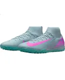 NIKE Men's Soccer Cleats, Jiake SUPERFLY 10 TF Turf Cleats, Athletic Shoes, FQ8331-301, Light Blue Pink, Size 40.5