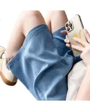 LangSha Tencel Soft Denim Shorts for Women, Summer 2025 New High-Waisted A-Line Slimming Loose Straight-Leg Mid-Length Shorts