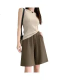 LangSha Women's Summer New 2025 Commuter High-End Casual Suit Shorts, A-Line High-Waist Wide-Leg Knee-Length Shorts