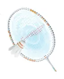 LI-NING Thunder Children's Badminton Racket for Elementary School Students Super Light Feather Racket Fluorescent Orange/Seaside Blue Pre-Strung