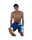 ANTA Men's Swim Trunks, Beach Shorts, Double-Layer Swimwear, Quick-Drying, Breathable, Knee-Length Shorts, Anti-Embarrassment, Loose-Fitting Swimwear, Blue, Size M
