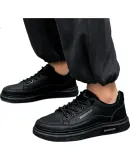 Warrior Casual Sneakers for Men, Versatile Sports Shoes, Breathable Leather Shoes, White Sneakers WXP(WZ)-2428 Black 44