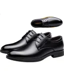LAORENTOU Men's Leather Shoes, Business Formal Shoes, Spring British Style Men's Shoes, Breathable Wedding Genuine Leather Derby Shoes, LA222, Black, Size 41