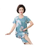 LangSha Plus Size Women's Summer Pajamas, Thin Cotton Silk Short-Sleeve Mid-Length Pants, Soft And Comfortable, Suitable for Outdoor Wear, Suitable for Middle-Aged And Elderly Women's Loungewear