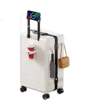 Reebok Aluminum Frame PC Suitcase, Trolley Case, Multifunctional Large Capacity Travel Luggage with Password Lock, Bright White, 24 Inches