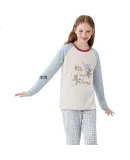 MiiOW Children's Pajamas Girls Spring And Autumn Pure Cotton Long-Sleeve Sleepwear Set for Kids And Teens Cute Bear Design Size 150