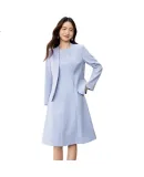 Sentubila Autumn Commuter Women's Suit V-Neck Single-Button Long-Sleeve Padded Shoulder Blazer Tailored Round Neck A-Line Vest Dress