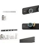 PHILIPS Arc Track Socket Slim Ambient Light Movable Rail Power Strip Wall-Mounted Wireless Slot-Free Dining Cabinet Switch Socket Panel 75cm + 4 Adapters Black