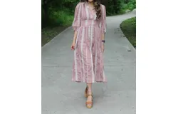 Blue B Embroidered Geo Aztec Stripe Midi Dress In Rose
