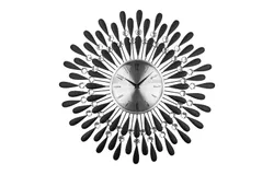 Living room decoration wall clock large wall clock battery powered silent non-tick bedroom kitchen office home decoration 50cm diameter round metal black crystal wall clock &lpar;silver&rpar;