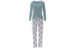 Kickee Women&apos;s Long Sleeve Tee & Pajama Pants Set In Illusion Blue Holiday Sharks