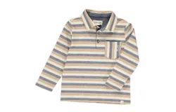 Me & Henry Boy&apos;s Long Sleeve Polo Shirt In Rockwood Beige & Navy Stripe