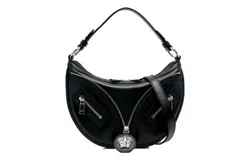 Versace Repeat La Medusa Small Hobo Shoulder Bag Black Calfskin Leather