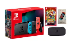 Nintendo Switch Neon Bundle With Accessories and Paper Mario&colon; The Thousand-Year Door Game