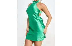 The Vintage Shop Sleeveless Satin Mini Dress In Green