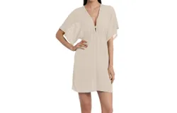 Jordan Taylor Gofret Dolman Sleeve V-Neck Tunic In Jor Beige
