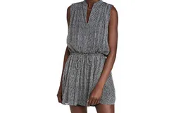 Rag & Bone Carly Geometric Print Sleeveless Gathered Waist Mini Dress In Black White