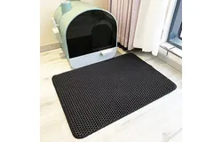 Cat Litter Mat Grey Trapping for Litter Box,  Urine Waterproof, Honeycomb Double Layer Anti Tracking Kitty Mats, No Phthalate, Washable Easy Clean, Scatter Control-black 55*75cm