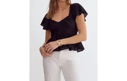 Entro Flutter Sleeve Peplum Top In Black