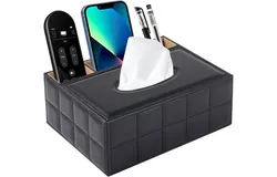Multifunctional PU Leather Tissue Box Cover Stationery Napkin Remote Control Holder Storage Box&comma; Kleenex Box Desk Storage Box Home Office Supplies &lpar;Black&rpar;