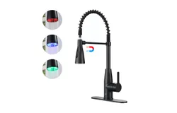 Magnetic Pull Out Sprayer Kitchen Faucet with LED Temperature Light and Deck Plate