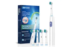 Rechargeable Electric Powered Toothbrush Starter Kit&comma; Night Black with 4 Brush Heads - Automatic Pressure Sensor to Protect Gums - 5 Modes