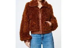 Ciebon Faux Fur Bomber Jacket In Brown