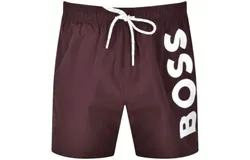 HUGO BOSS Men Standard Octopus Eggplant Elastic Waist Drawstrings Swim Trunks