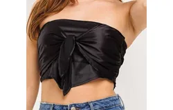 Better Be Simple Crop With Tie Bow In Black
