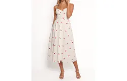 Storia Embroidered Dress In White Red Floral