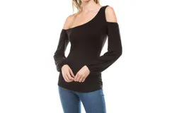 Vava Vivian Assymetrical Cold Shoulder Top In Black