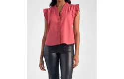 Elan Sleeveless Ruffle Edge Top In Ruby