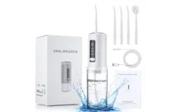 High-powered&comma; rechargeable&comma; waterproof flosser including replacement tip