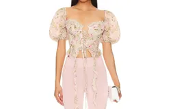 For Love & Lemons Emmaline Corset Top In Yellow