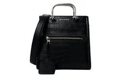 Alexander McQueen The Short Story Black Croc Print Leather Satchel