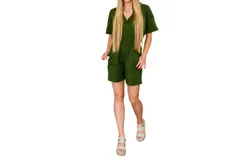 Zenana Short Sleeve V-Neck Romper In Army Green