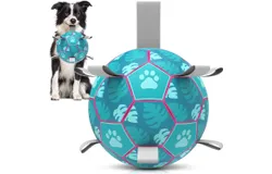 Dog Toys Soccer Ball with Straps Durable Dog Balls for Small Medium Dogs&comma; Beach Pool Dog Water Toy&comma; Herding Balls for Dog&comma; Puppy Dog Birthday Gifts&comma; Dog Tug Toys for Tug of War&comma; Blue &lpar;6 Inch&rpar;
